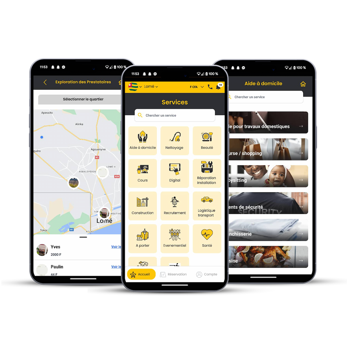 Mobile app screen showing real estate features